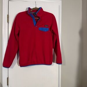 Patagonia Vintage Red Fleece w Blue Trim vibrant color mint condition warm Y2K